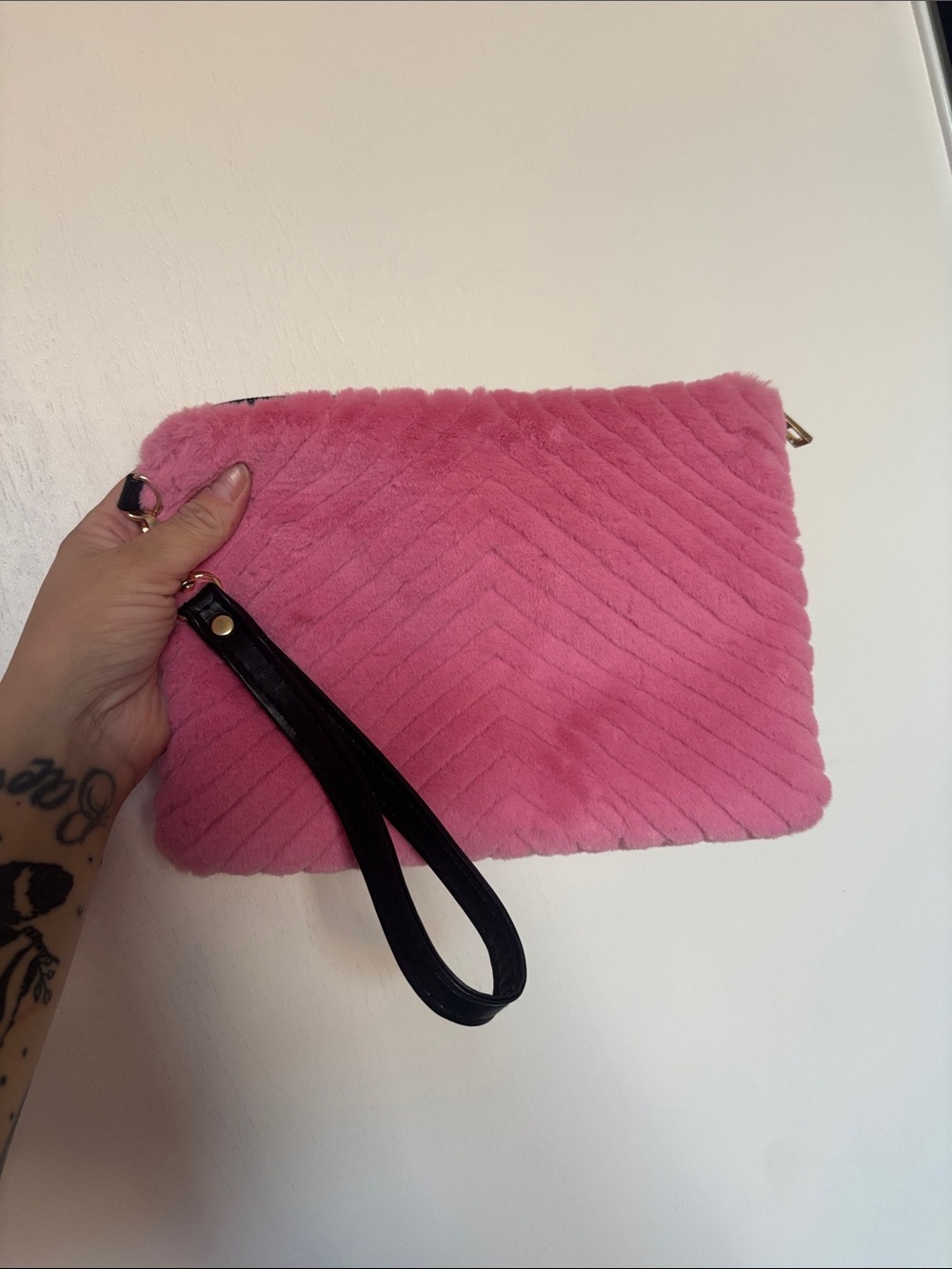 Pink Plush Wristlet Clutch